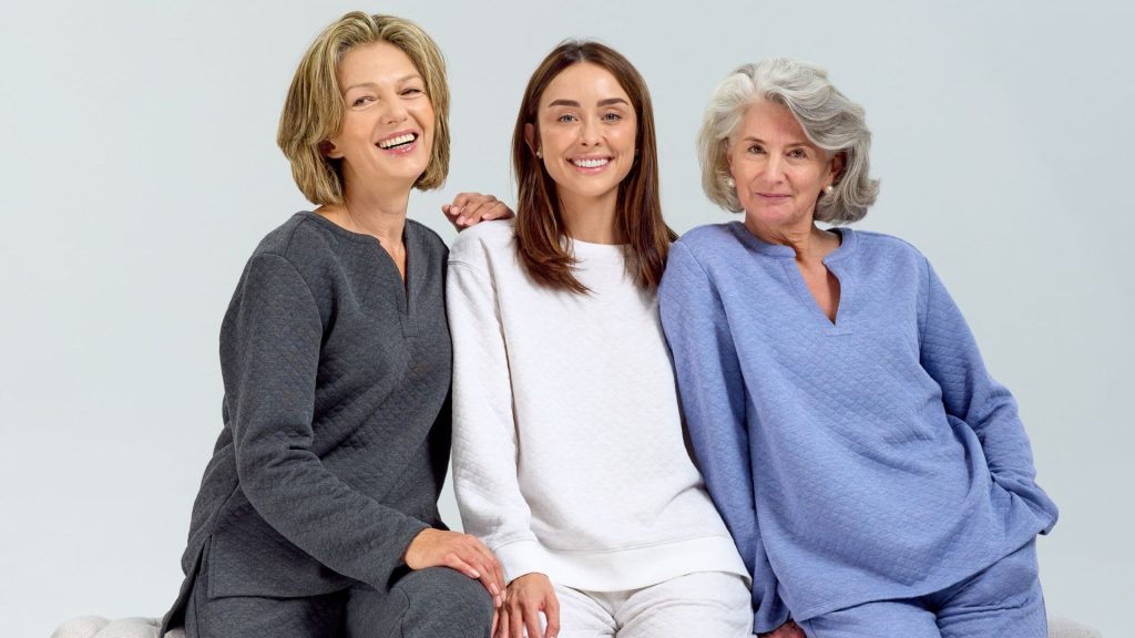 three models wearing loungewear sets